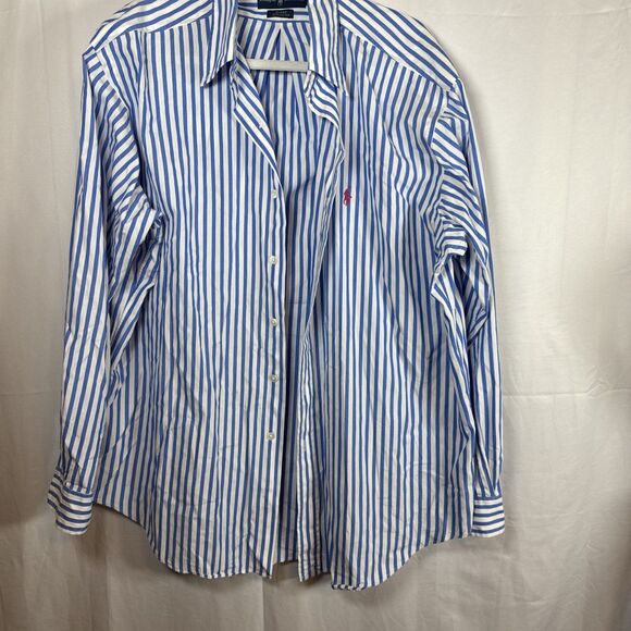 Ralph Lauren Mens Blue Striped Classic Fit Long Sleeve Button Down Shirt Large - Picture 1 of 15